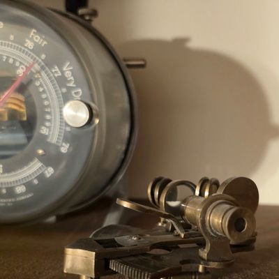 Sale Photo Thumbnail #117: Vintage Nautical Sextant and Aneroid Barometer Set