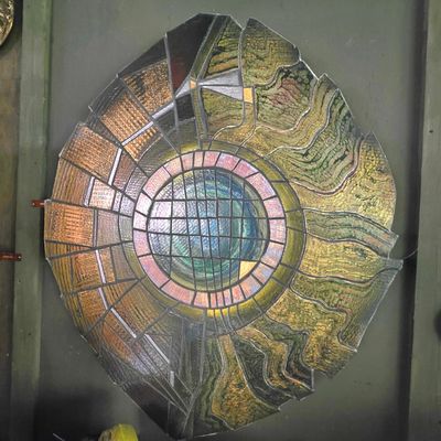 Mid-Century Modern Abstract Stained Glass Panel