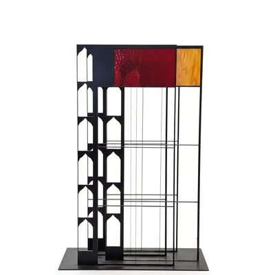 Frank Lloyd Wright Inspired Stained Glass and Metal Screen approx. 5 Feet