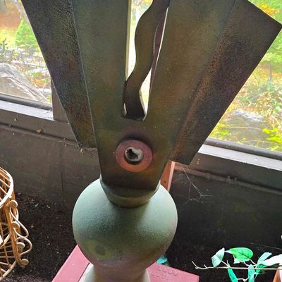 Vintage Industrial Agate-Topped Metal Sculpture