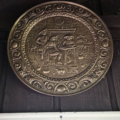 Sale Photo Thumbnail #245: Vintage Peerage England Embossed Brass Tavern Scene Wall Plaque