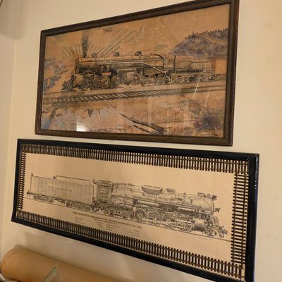 Sale Photo Thumbnail #196: W. Benning Pere Marquette 1225 Steam Locomotive Technical Illustration and Framed Print Set