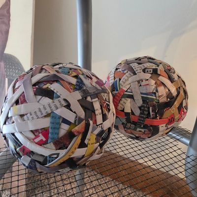 Sale Photo Thumbnail #262: Handwoven Recycled Magazine Paper Decorative Spheres
