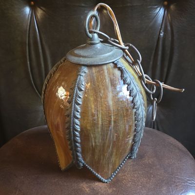 Sale Photo Thumbnail #144: Vintage Tulip-Form Slag Glass Pendant Lamp