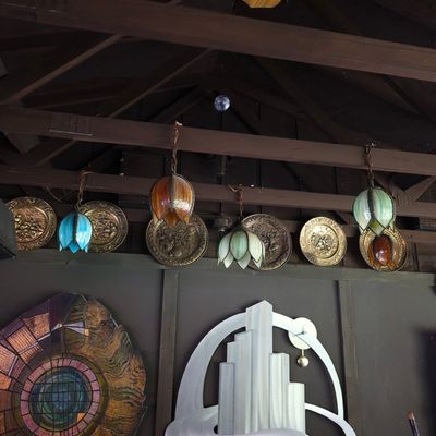 Sale Photo Thumbnail #151: Art Nouveau Style Tulip Hanging Lamps