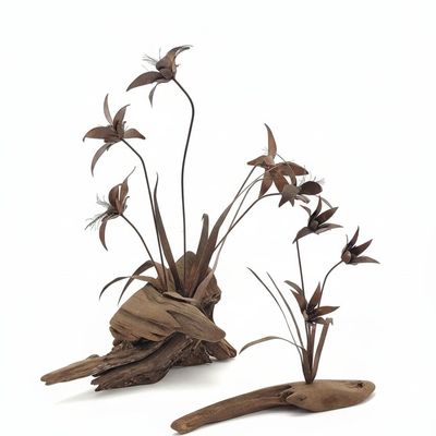 Sale Photo Thumbnail #218: Mid-Century Modern Copper and Driftwood Floral Sculptures