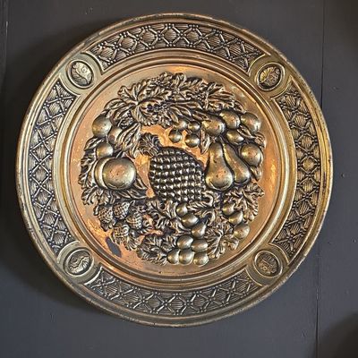 Sale Photo Thumbnail #252: Vintage English Embossed Brass Fruit Wall Platter
