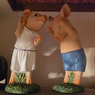 Sale Photo Thumbnail #285: Anthropomorphic Pig Figurines, Pair