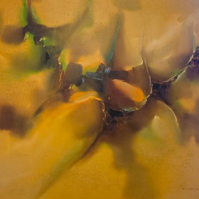 Sale Photo Thumbnail #113: Mid-Century Abstract Oil Painting by Campuzano