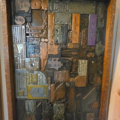 Vintage Letterpress Printing Block Collection in Display Frame
