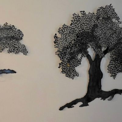 Curtis Jere Style Brutalist Metal Tree Wall Sculptures