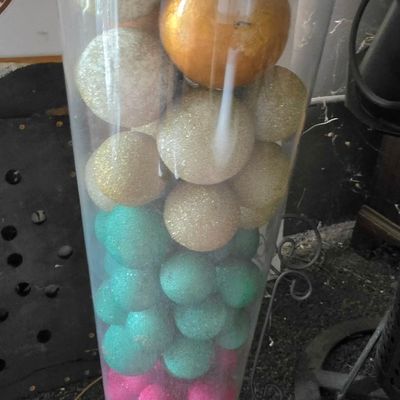 Sale Photo Thumbnail #222: Large Clear Glass Floor Vase with Decorative Spheres