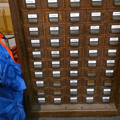 Vintage Oak Industrial Parts Cabinet