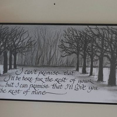Sale Photo Thumbnail #197: Signed Calligraphy and Charcoal Landscape Art Print