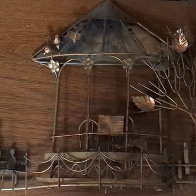 Sale Photo Thumbnail #174: Vintage Enesco Mid-Century Metal Wall Sculpture - Gazebo Scene