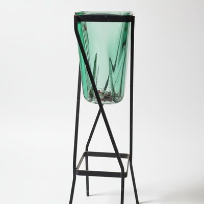 Sale Photo Thumbnail #177: Mid-Century Modern Blown Glass Vase with Wrought Iron Stand