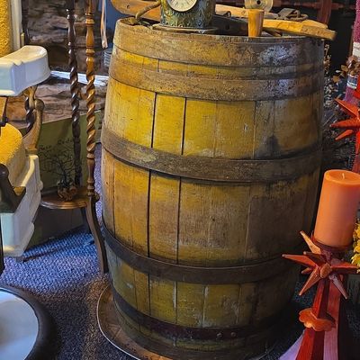 Sale Photo Thumbnail #185: Vintage Mustard-Painted Wooden Barrel