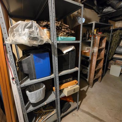 Sale Photo Thumbnail #139: Vintage Industrial Steel Shelving Units