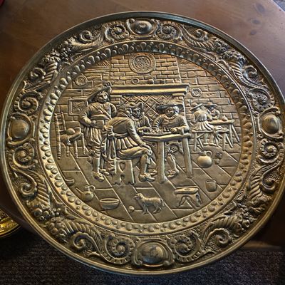 Sale Photo Thumbnail #234: Vintage Peerage England Embossed Brass Tavern Scene Wall Plaque