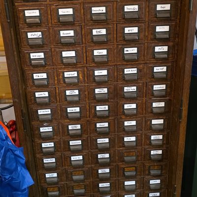 Vintage Oak Industrial Parts Cabinet
