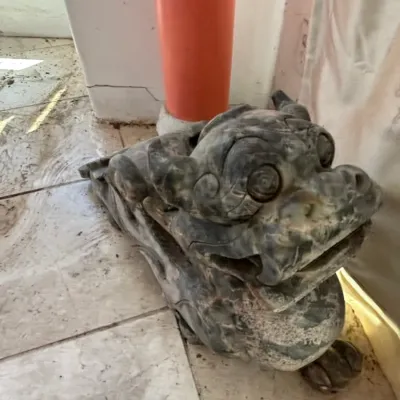 Sale Photo Thumbnail #3: Hand carved soapstone foo dog sculpture second image