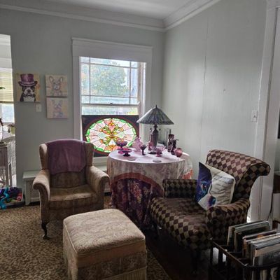 Sale Photo Thumbnail #2: Chairs, Stained Glass Lamp & Window, Amethyst Glass