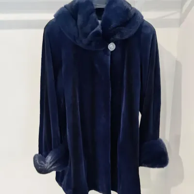 Sale Photo Thumbnail #3: Shearmena Deep Navy Genuine Mink Fur Coat