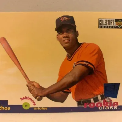 1994 Upper Deck Collector's Choice Alex Ochoa Baltimore Orioles Rookie Class baseball card.