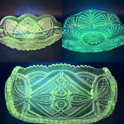 (3) Antique/Vintage Glass Dishes UV Reactive 