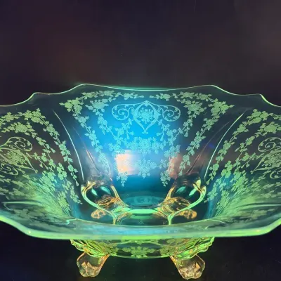 1929-1943 Cambridge Glass Diane Pattern Flared Footed Centerpiece Bowl Gold Krystol 