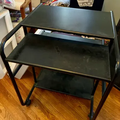 Rolling Metal Computer Desk with Shelves
