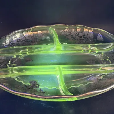 Flanders Clear Silver City 5-Part Relish Dish - UV Reactive 