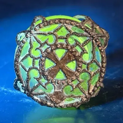 Vintage Glass Stopper With Metal Overlay