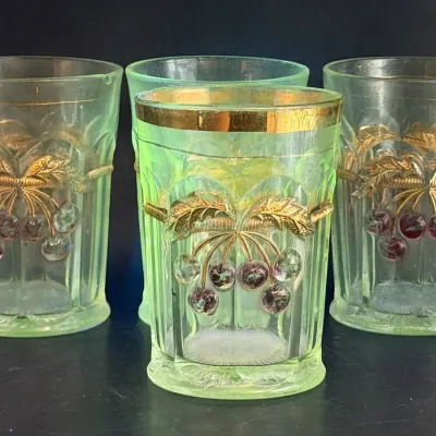 (4) Antique Northwood "Cherry & Cable" Drinking Glasses
