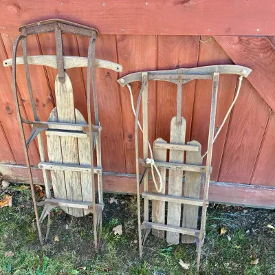 (2) Antique Wood and Metal Sleds