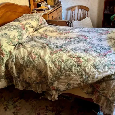 Vintage Full-Size Wooden Bed Frame with Bedding