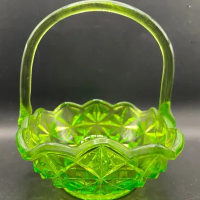 1980s Indiana Glass Green Basket 
