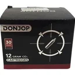 Box of Donjop 12-gram CO2 cartridges, 30-count pack in original packaging.