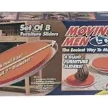 Boxed set of 8 Moving Men furniture sliders in original packaging.