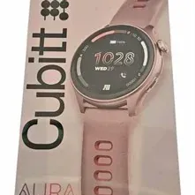 Cubitt Aura smartwatch in rose gold, presented in its original retail packaging.