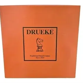 Vintage Drueke traditional board game orange box featuring the knight chess piece logo.