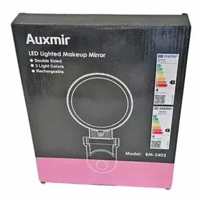 Auxmir LED Lighted Makeup Mirror, Model BM-2403, in original box featuring double-sided magnification, three light color modes, and...