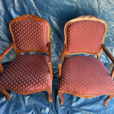 Pair Vintage French Chateau d'Ax Burgundy Bergere Chairs