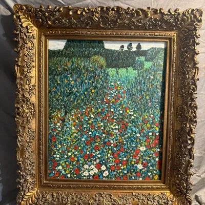Artwork - This Is a Framed Hand-Painted Oil Reproduction of Poppy Field (1907) by Gustav Klimt