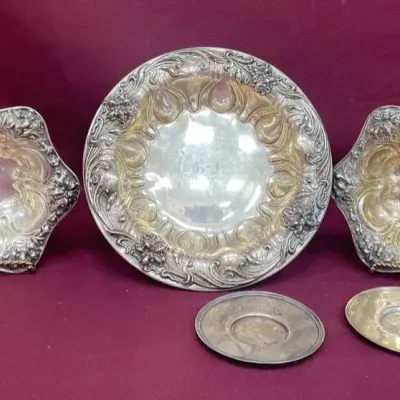 Sterling Silver American Art Nouveau Repousse Bon Bon Dishes, Meriden Britannia Co.