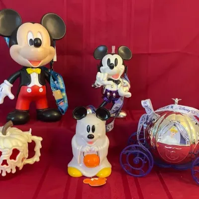 Vtg Disney Halloween & Anniversary Popcorn Buckets & Sipper
