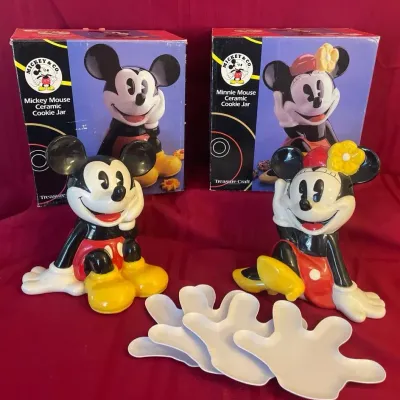 Vtg Mickey Mouse & Minnie Mouse Ceramic Cookie Jars