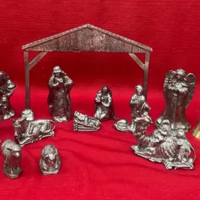 Vtg Michael Ricker Pewter Nativity Set