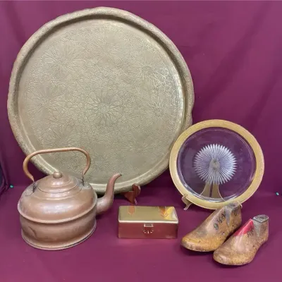 Vtg Brass, Bronze, Wood & Glass Collection