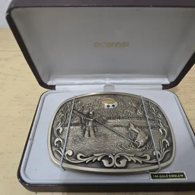 Sale Photo Thumbnail #9: -Vintage O.C Tanner Brass Belt Buckle 14kt Gold Emblem